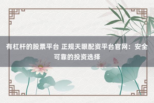 有杠杆的股票平台 正规天眼配资平台官网：安全可靠的投资选择