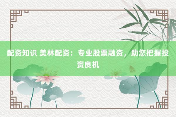 配资知识 美林配资：专业股票融资，助您把握投资良机