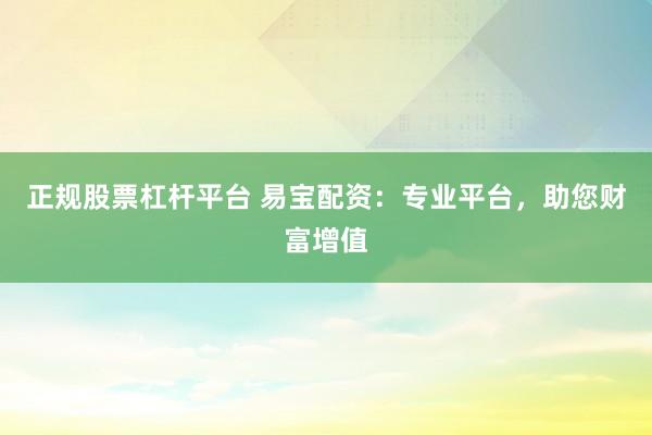 正规股票杠杆平台 易宝配资：专业平台，助您财富增值