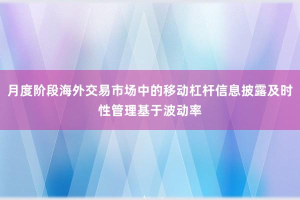 月度阶段海外交易市场中的移动杠杆信息披露及时性管理基于波动率
