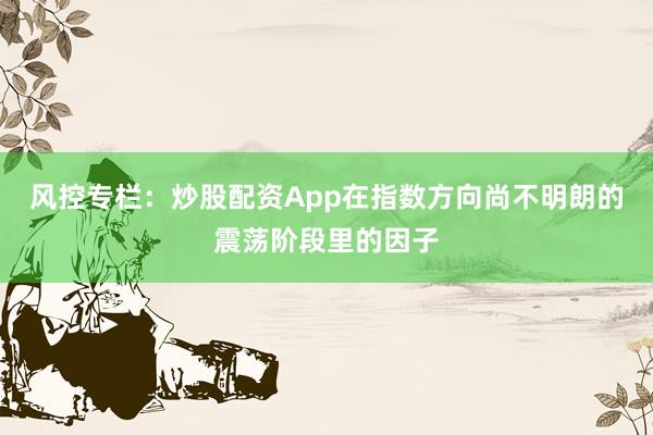 风控专栏:炒股配资App在指数方向尚不明朗的震荡阶段里的因子