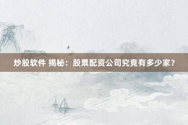 炒股软件 揭秘：股票配资公司究竟有多少家？