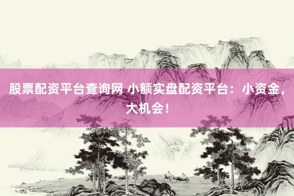 股票配资平台查询网 小额实盘配资平台:小资金,大机会!