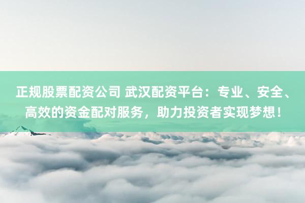 正规股票配资公司 武汉配资平台：专业、安全、高效的资金配对服务，助力投资者实现梦想！