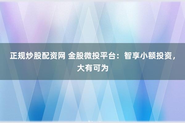 正规炒股配资网 金股微投平台：智享小额投资，大有可为