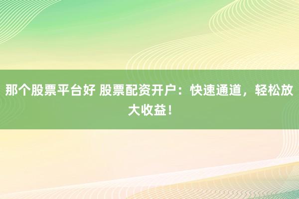 那个股票平台好 股票配资开户：快速通道，轻松放大收益！